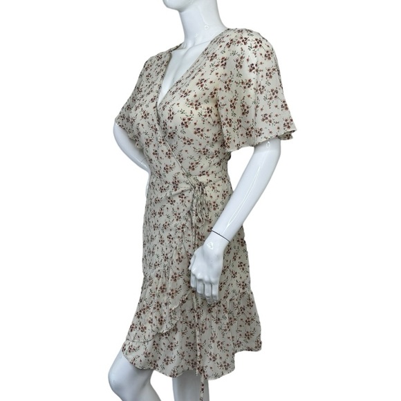 Olivia Grey flower pattern mini wrapped dress cream beige floral sundress NWT XL - Picture 3 of 15
